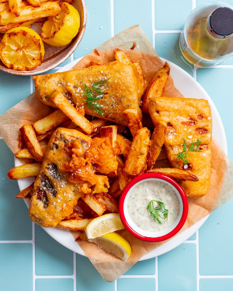 vegan beer battered fish and chips 