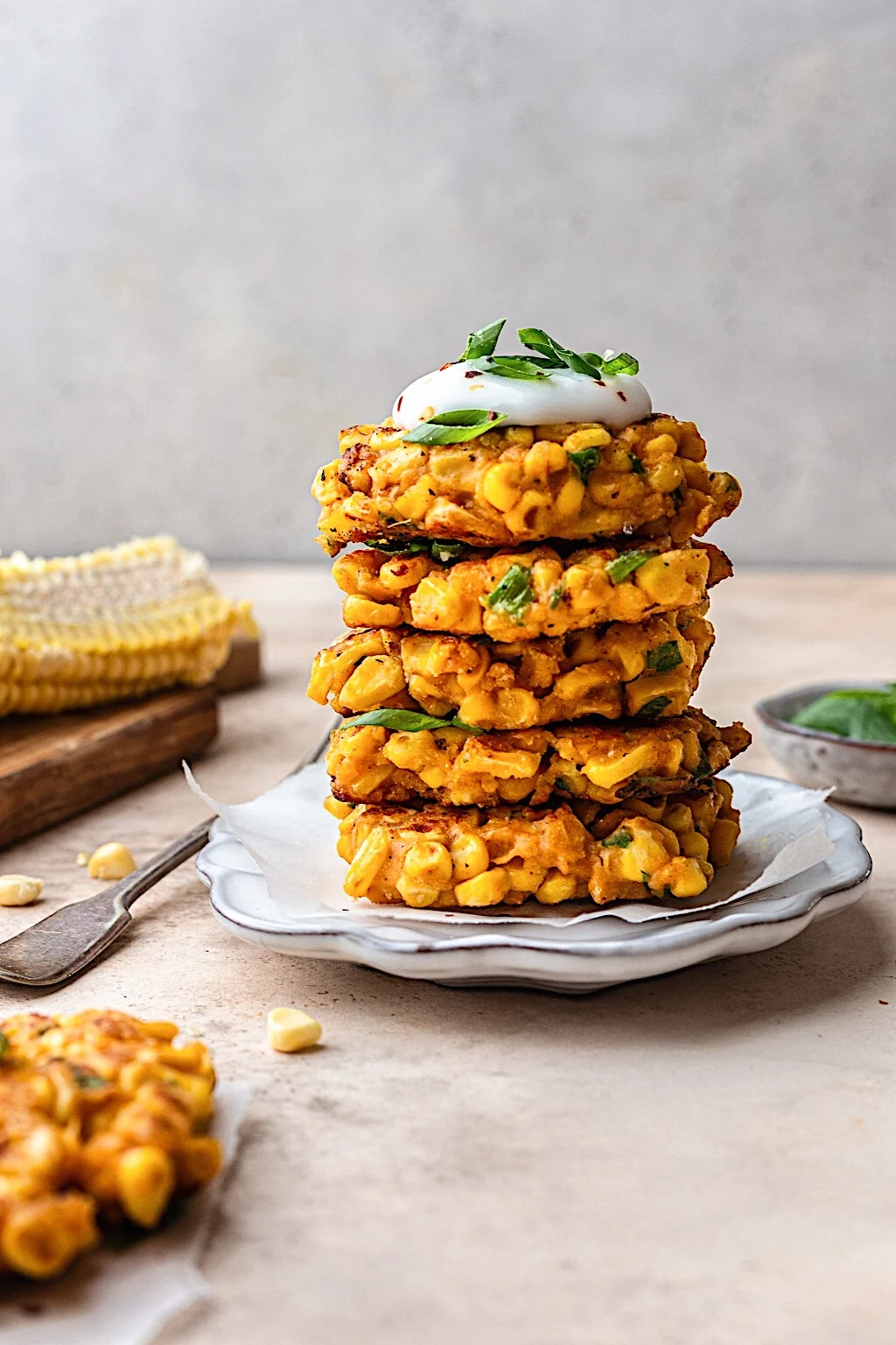 vegan cheesy corn fritters